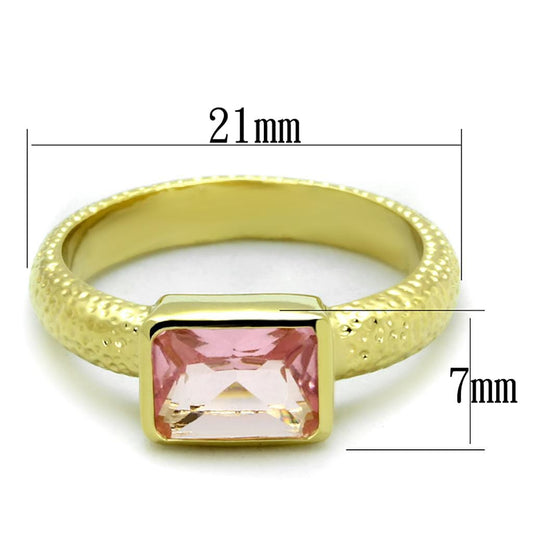 LO3638 - Gold Brass Ring with Synthetic Synthetic Glass in Rose