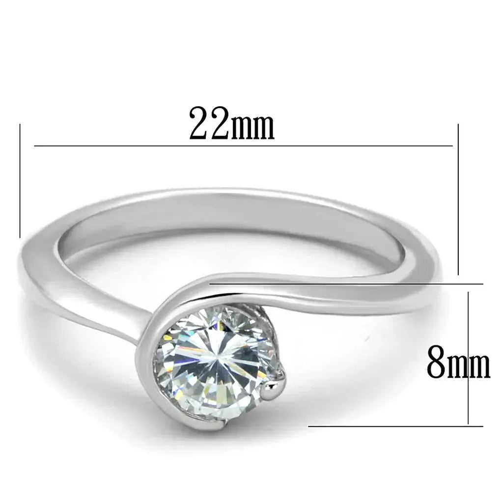 LO3639 - Rhodium Brass Ring with AAA Grade CZ in Clear - Alamode - Flyclothing LLC