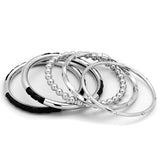 LO3640 - High polished (no plating) Stainless Steel Bangle with AAA Grade CZ  in Clear - Alamode