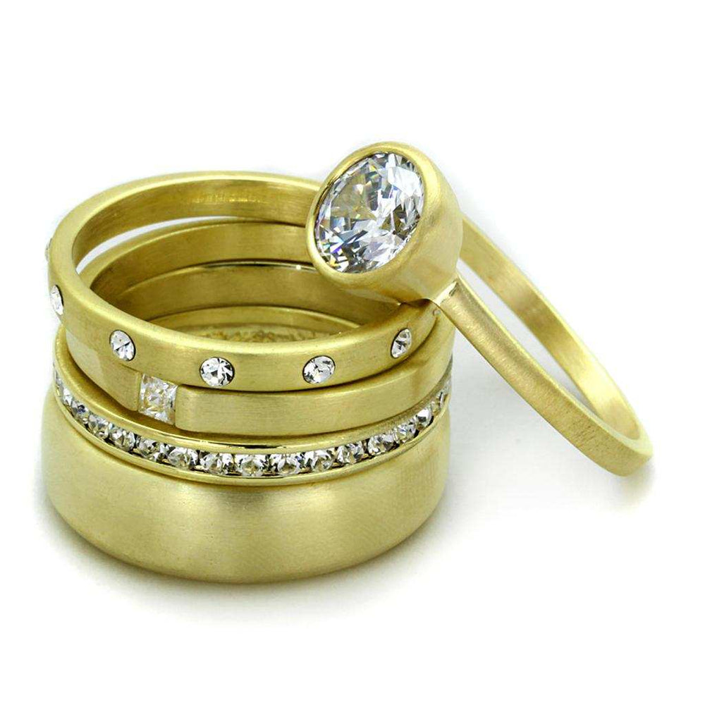 LO3645 - Gold & Brush Brass Ring with AAA Grade CZ in Clear - Alamode - Flyclothing LLC