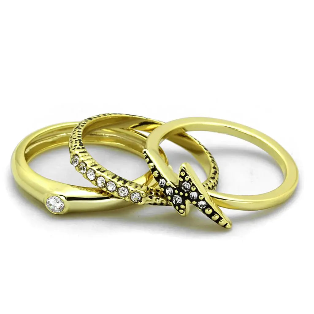LO3651 - Gold Brass Ring with Top Grade Crystal in Clear - Alamode - Flyclothing LLC