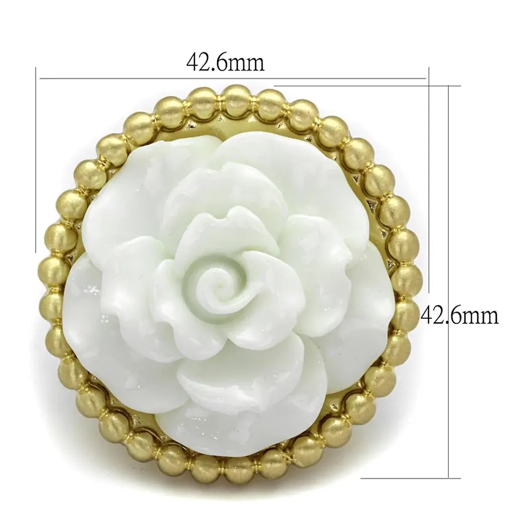 LO3660 - Gold & Brush Brass Ring with Synthetic Synthetic Stone in White - Alamode - Flyclothing LLC