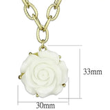 LO3661 - Gold & Brush Brass Necklace with Synthetic Synthetic Stone in White - Alamode - Flyclothing LLC