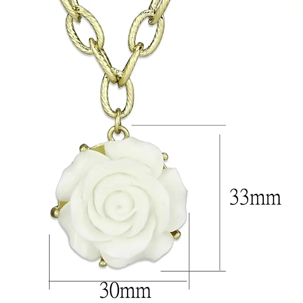 LO3661 - Gold & Brush Brass Necklace with Synthetic Synthetic Stone in White - Alamode - Flyclothing LLC