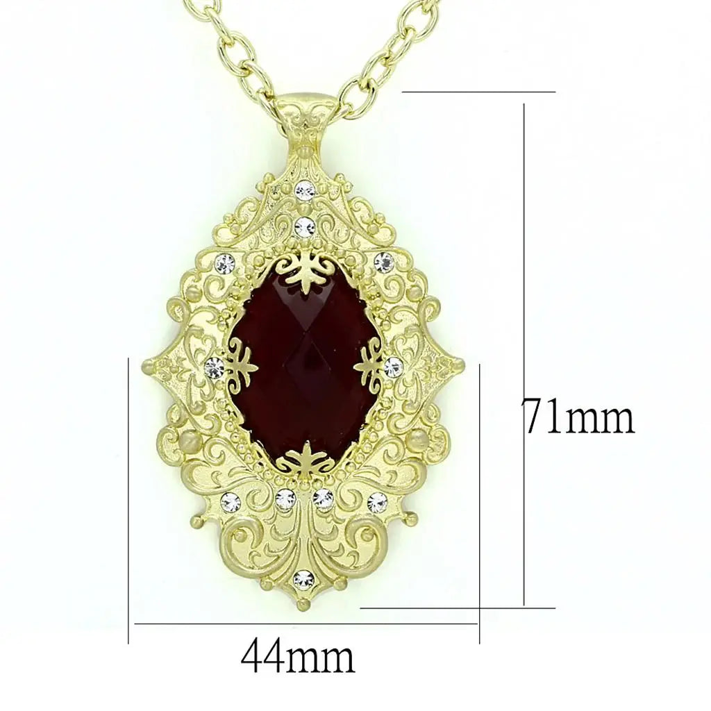 LO3670 - Gold & Brush Brass Chain Pendant with Synthetic Synthetic Glass in Siam - Alamode - Flyclothing LLC