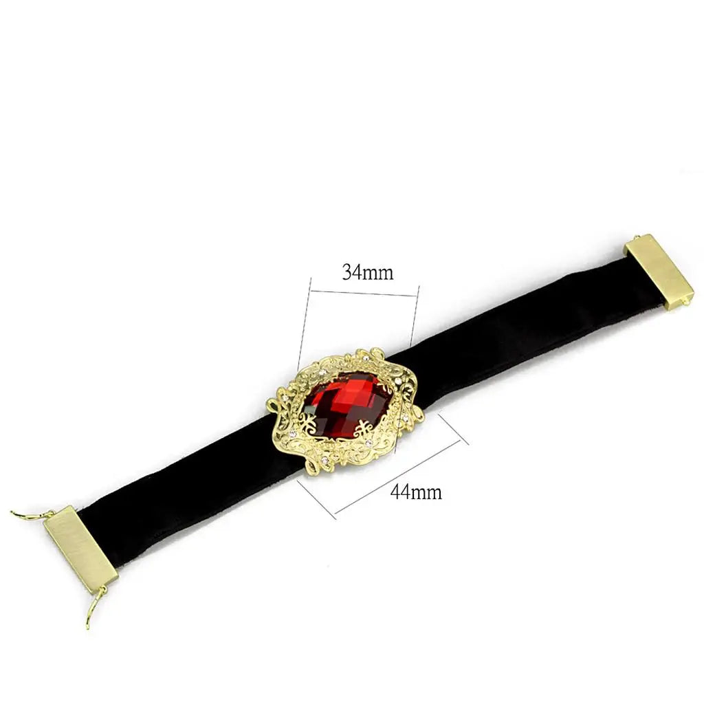 LO3671 - Gold & Brush Brass Bracelet with Synthetic Synthetic Glass in Siam - Alamode - Flyclothing LLC
