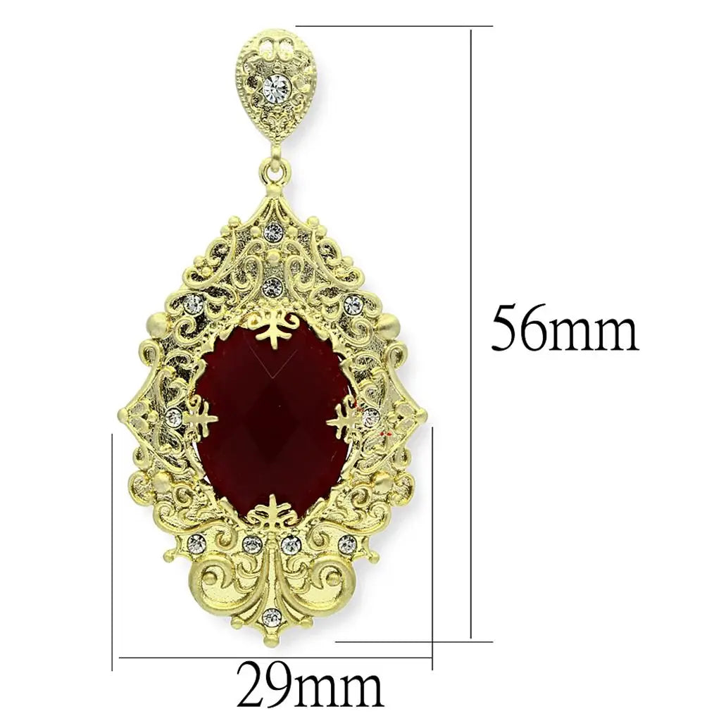 LO3673 - Gold & Brush Brass Earrings with Synthetic Synthetic Glass in Siam - Alamode - Flyclothing LLC