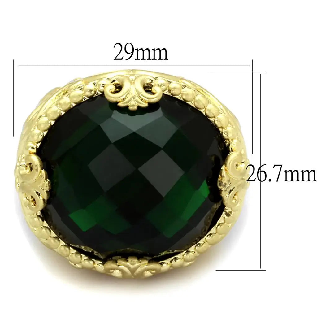 LO3675 - Gold & Brush Brass Ring with Synthetic Synthetic Glass in Emerald - Alamode - Flyclothing LLC
