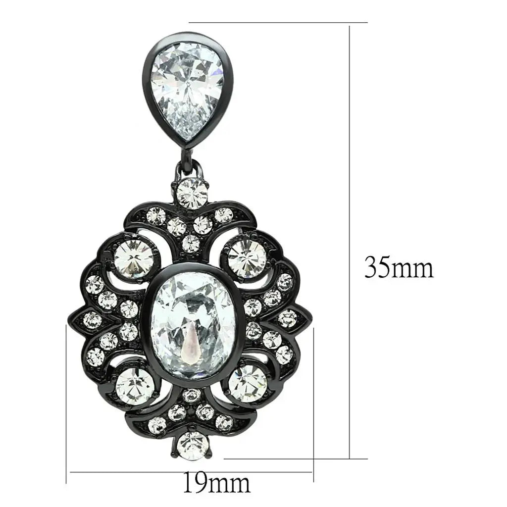 LO3687 - Ruthenium Brass Earrings with AAA Grade CZ in Clear - Alamode - Flyclothing LLC