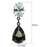 LO3689 - Ruthenium Brass Earrings with Synthetic Synthetic Glass in Black Diamond - Alamode
