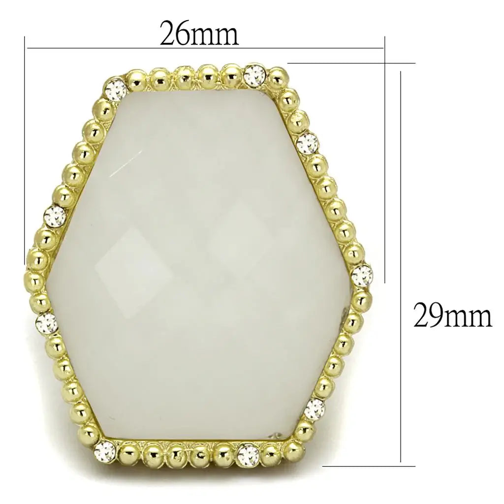 LO3691 - Gold & Brush Brass Ring with Synthetic Synthetic Stone in Clear - Alamode - Flyclothing LLC