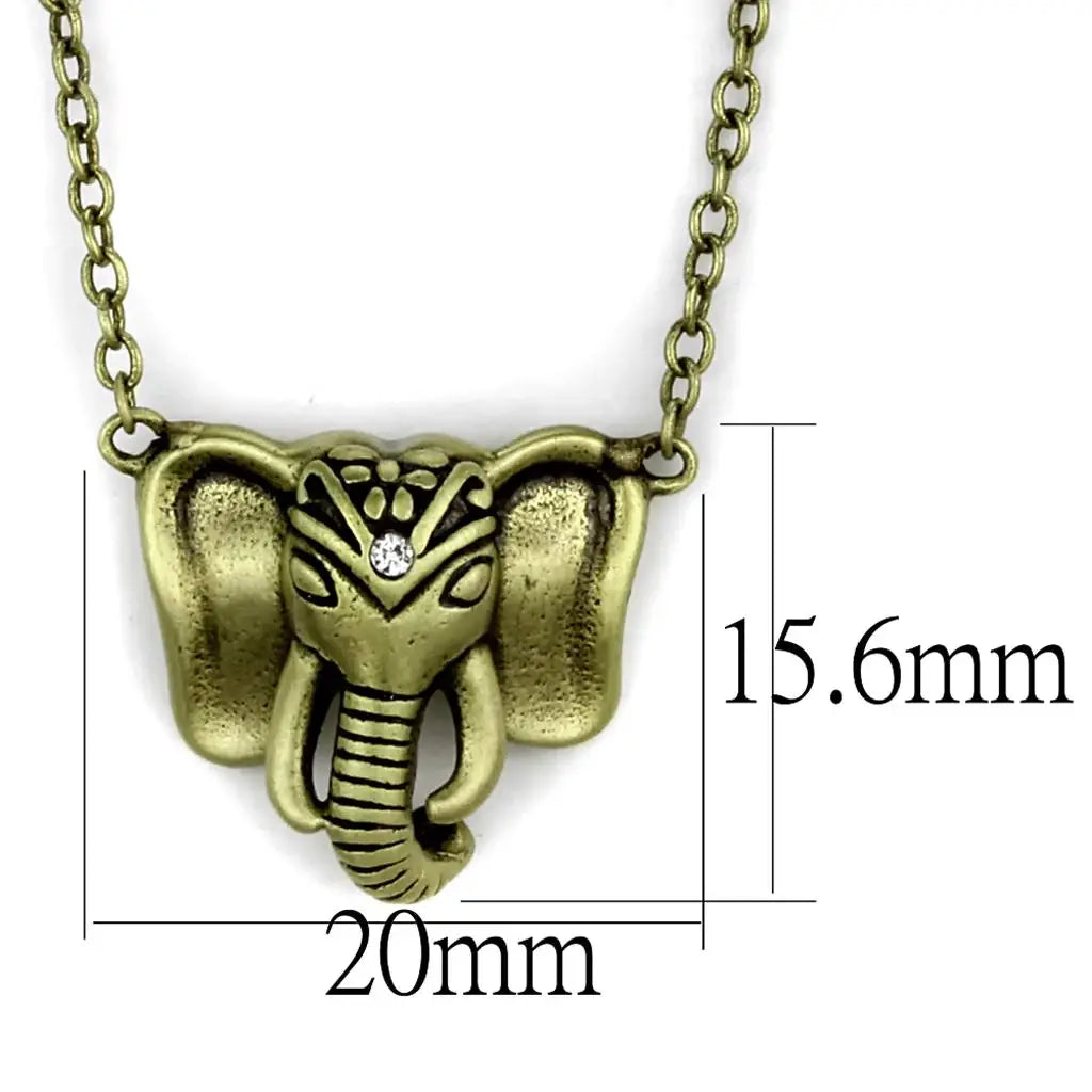 LO3716 - Antique Copper Brass Chain Pendant with Top Grade Crystal in Clear - Alamode - Flyclothing LLC