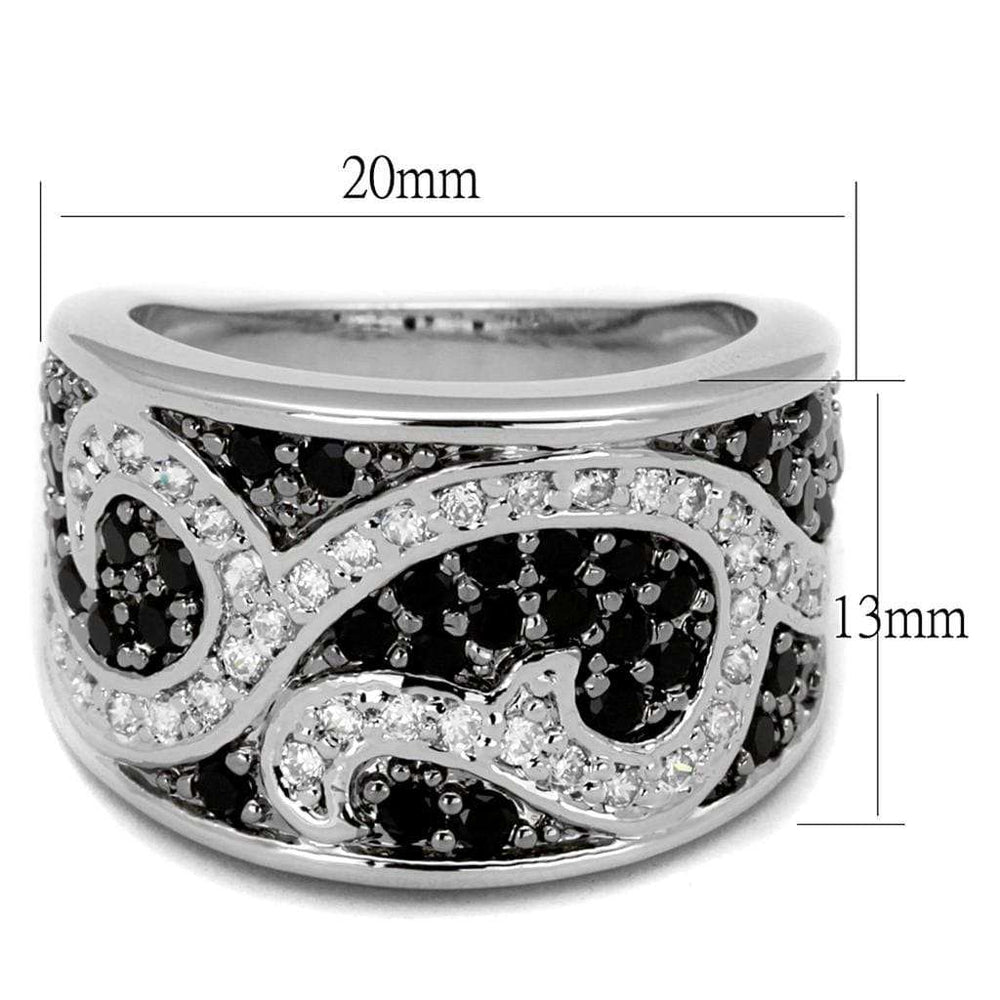 LO3739 - Rhodium + Ruthenium Brass Ring with AAA Grade CZ in Black Diamond - Alamode - Flyclothing LLC