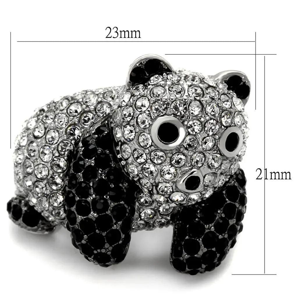 LO3740 - Rhodium + Ruthenium Brass Ring with Synthetic Synthetic Glass in Jet - Alamode - Flyclothing LLC