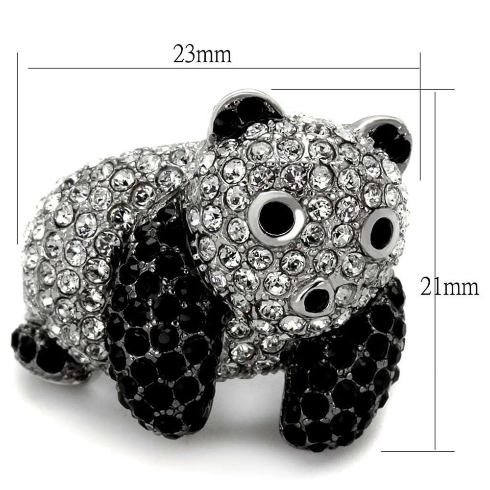 LO3740 - Rhodium + Ruthenium Brass Ring with Synthetic Synthetic Glass in Jet - Alamode - Flyclothing LLC