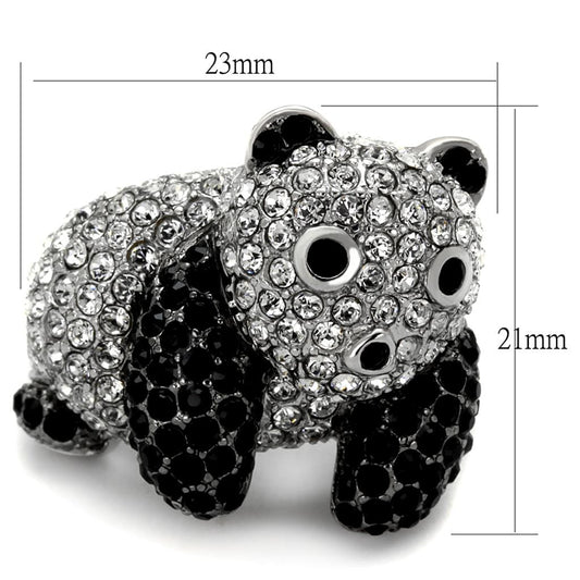LO3740 - Rhodium + Ruthenium Brass Ring with Synthetic Synthetic Glass in Jet
