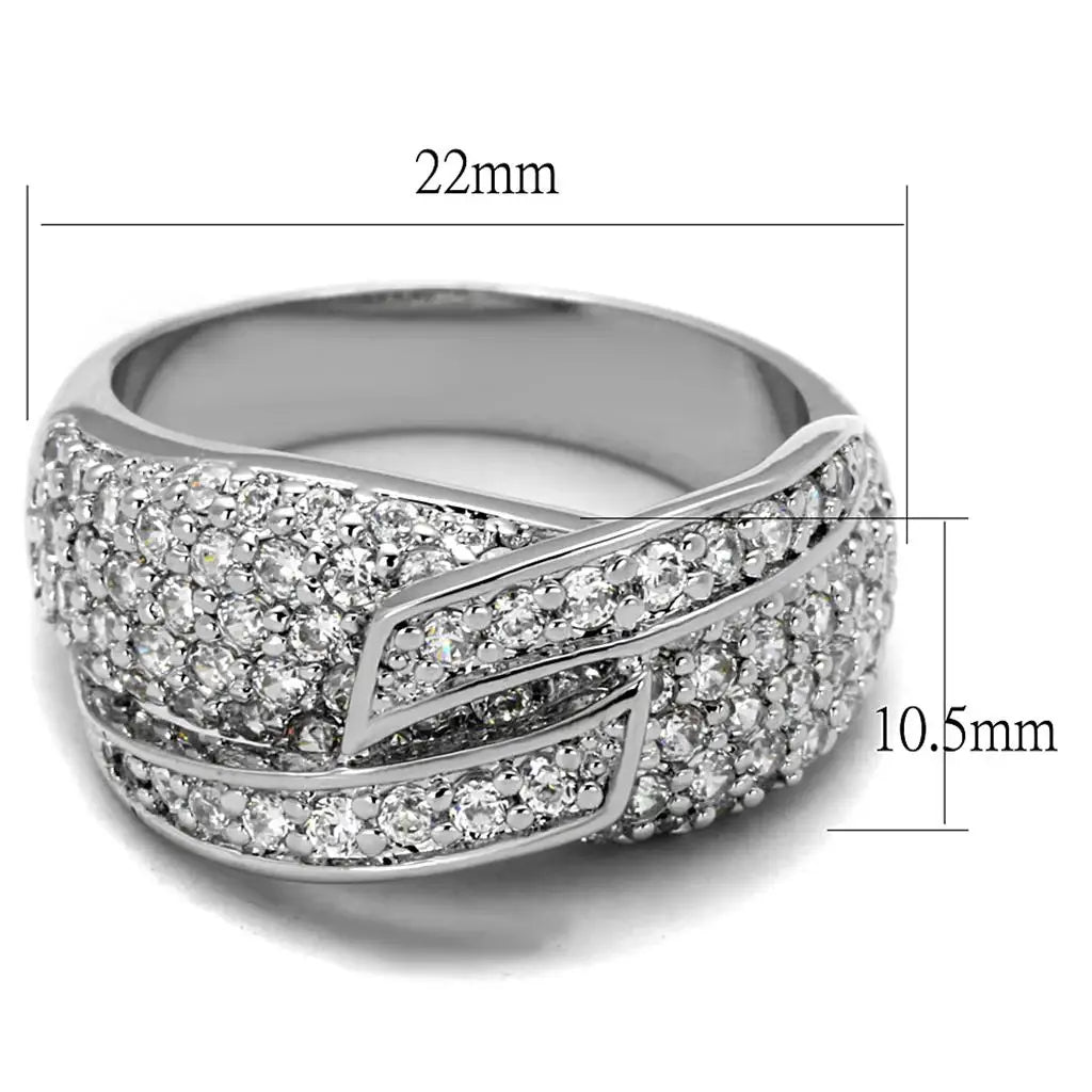 LO3741 - Rhodium Brass Ring with AAA Grade CZ in Clear - Alamode - Flyclothing LLC