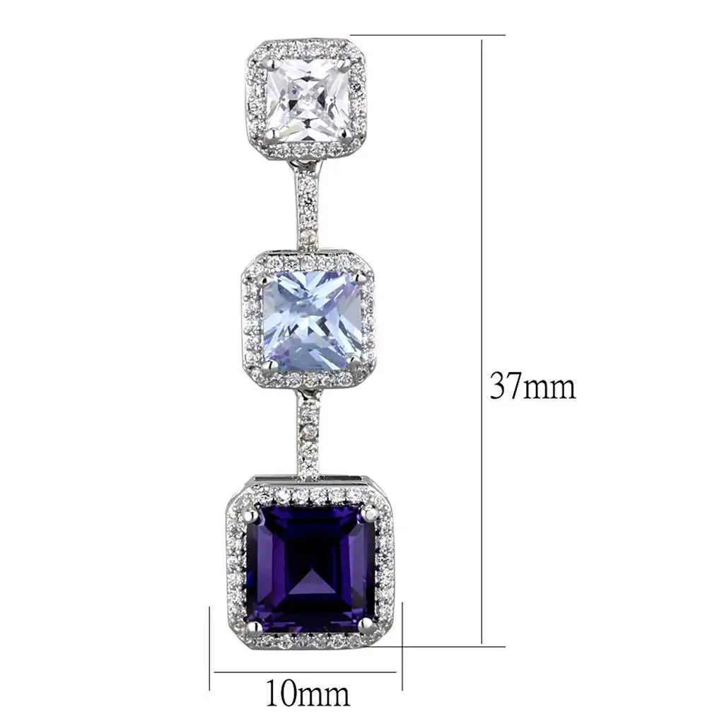 LO3754 - Rhodium Brass Earrings with AAA Grade CZ in Amethyst - Alamode - Flyclothing LLC