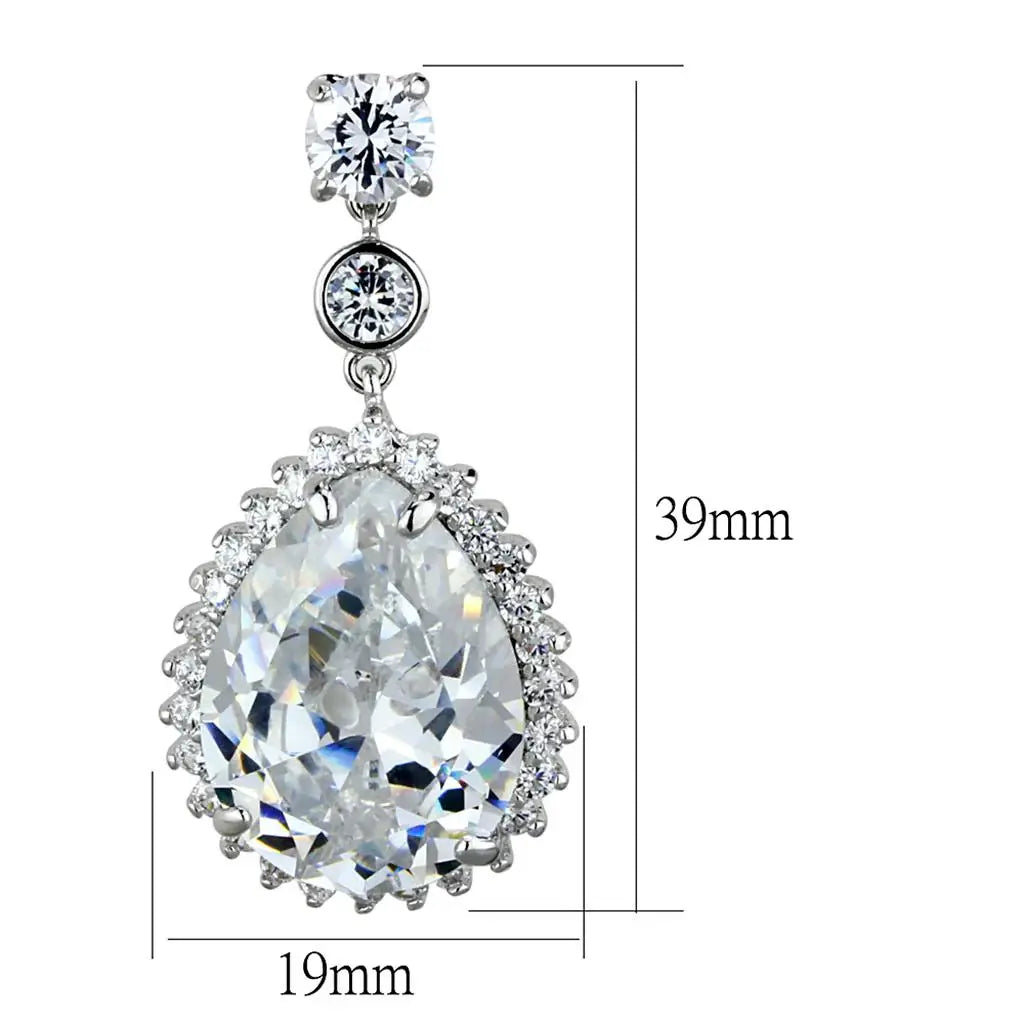 LO3765 - Rhodium Brass Earrings with AAA Grade CZ in Clear - Alamode - Flyclothing LLC