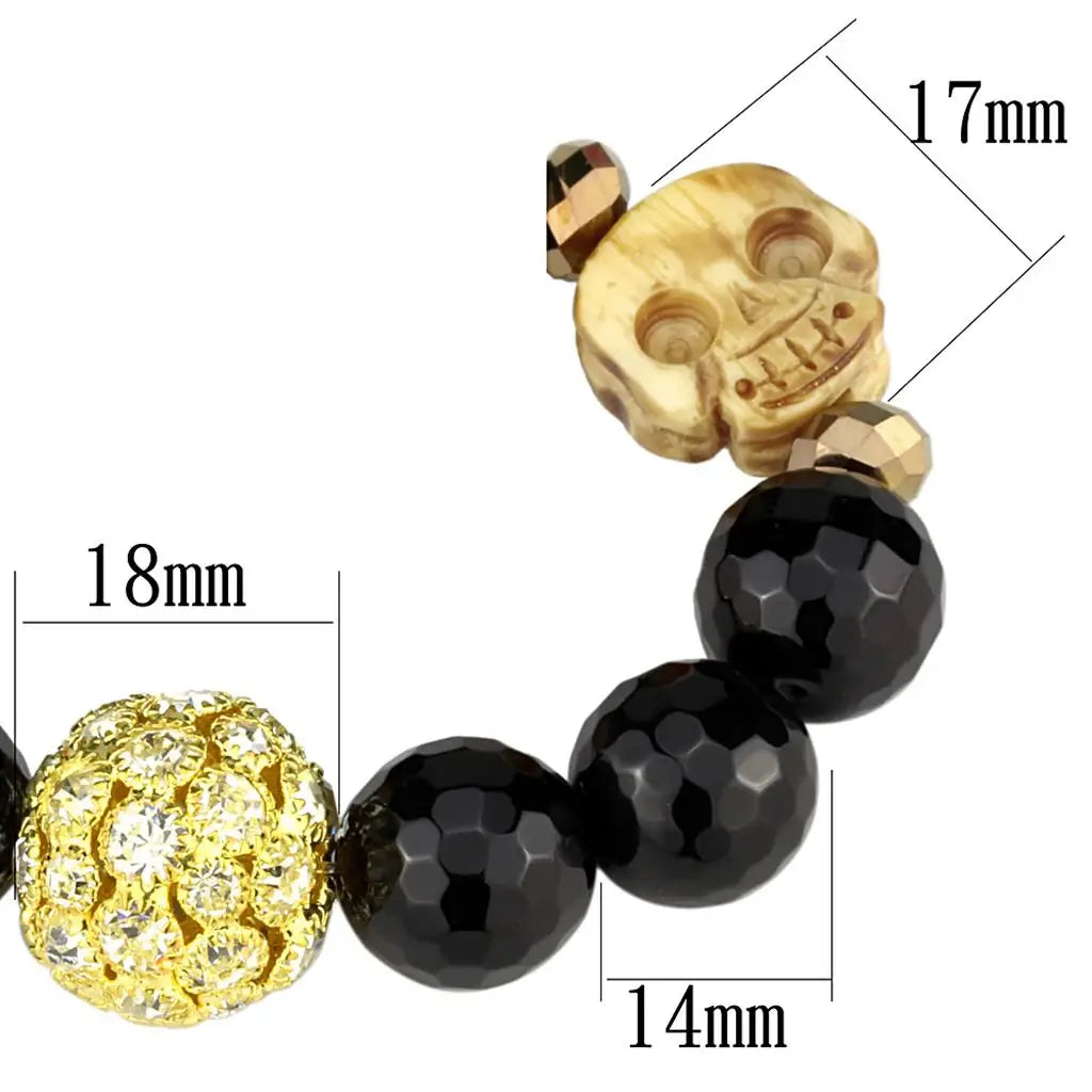 LO3776 - Gold Brass Bracelet with Synthetic Onyx in Jet - Alamode - Flyclothing LLC