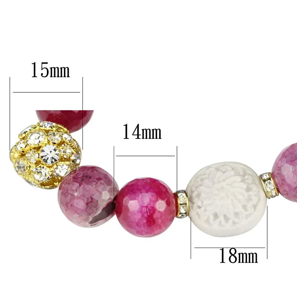 LO3782 - Gold Brass Bracelet with Synthetic Onyx in Fuchsia - Alamode - Flyclothing LLC