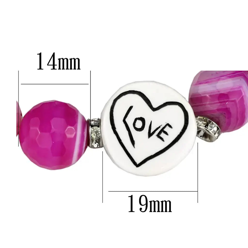 LO3789 - Antique Silver Brass Bracelet with Synthetic Onyx in Fuchsia - Alamode - Flyclothing LLC