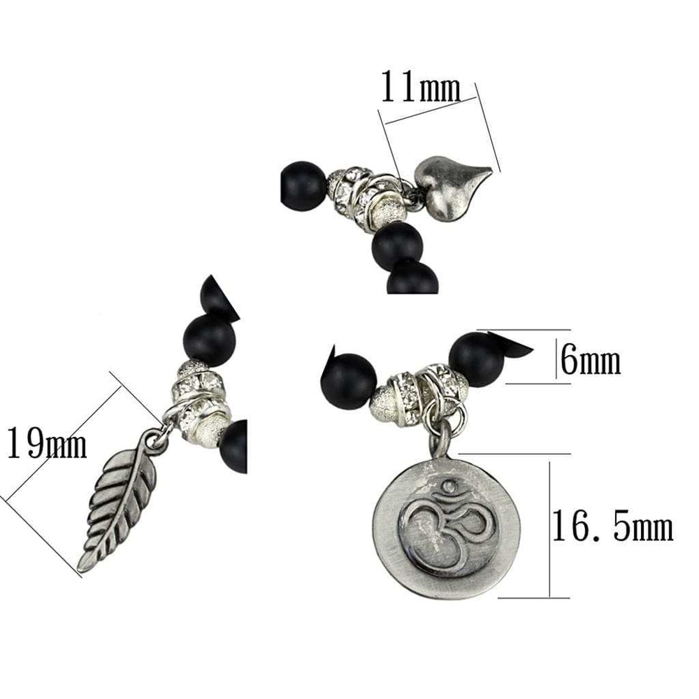 LO3798 - Antique Silver Brass Bracelet with Synthetic Glass Bead in Jet - Alamode - Flyclothing LLC