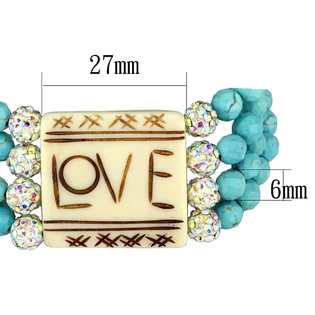 LO3799 - No Plating Brass Bracelet with Synthetic Glass Bead in Sea Blue - Alamode - Flyclothing LLC
