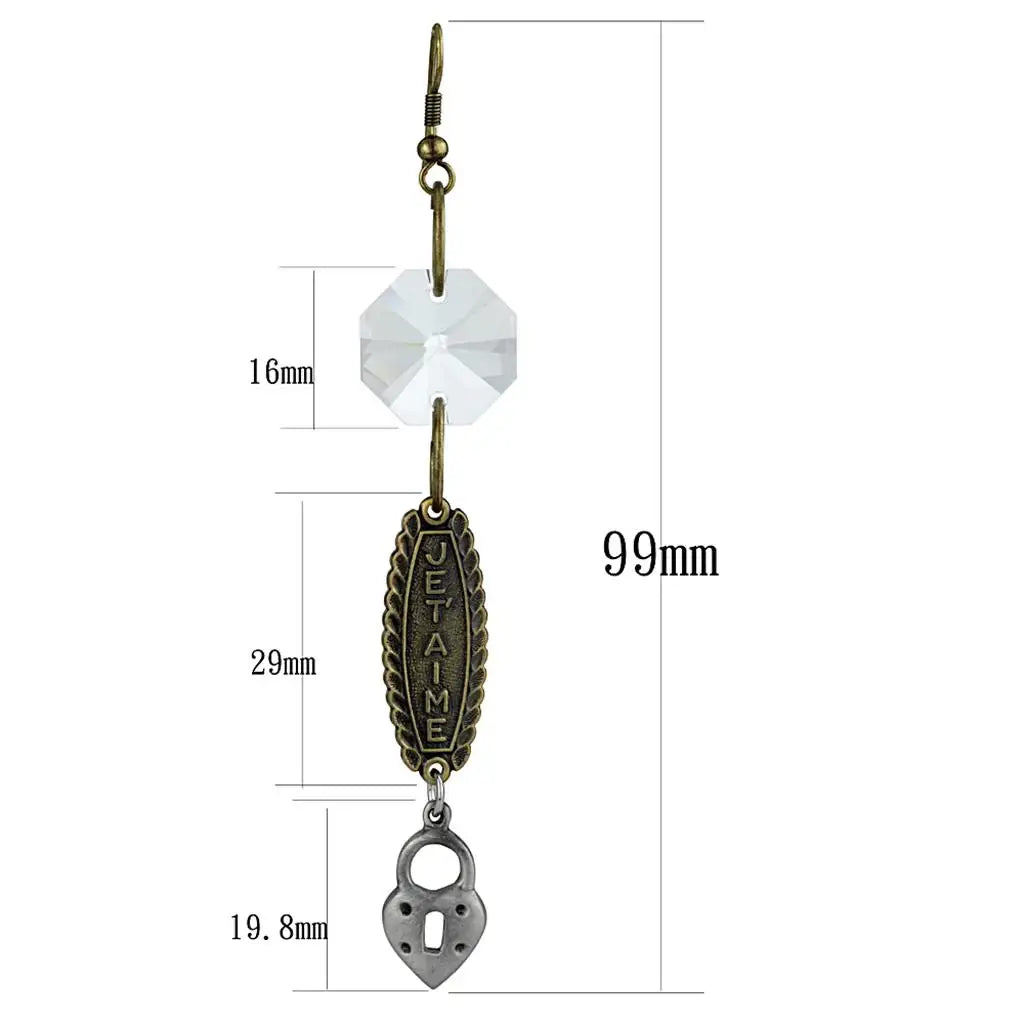 LO3801 - Gold+Antique Silver White Metal Earrings with Synthetic Synthetic Glass in Clear - Alamode - Flyclothing LLC