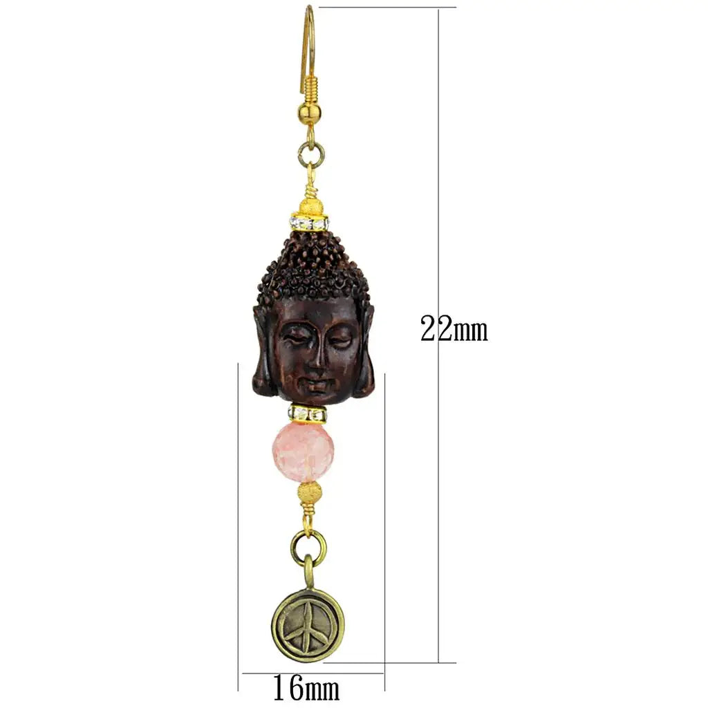 LO3808 - Antique Copper White Metal Earrings with Synthetic Glass Bead in Rose - Alamode - Flyclothing LLC