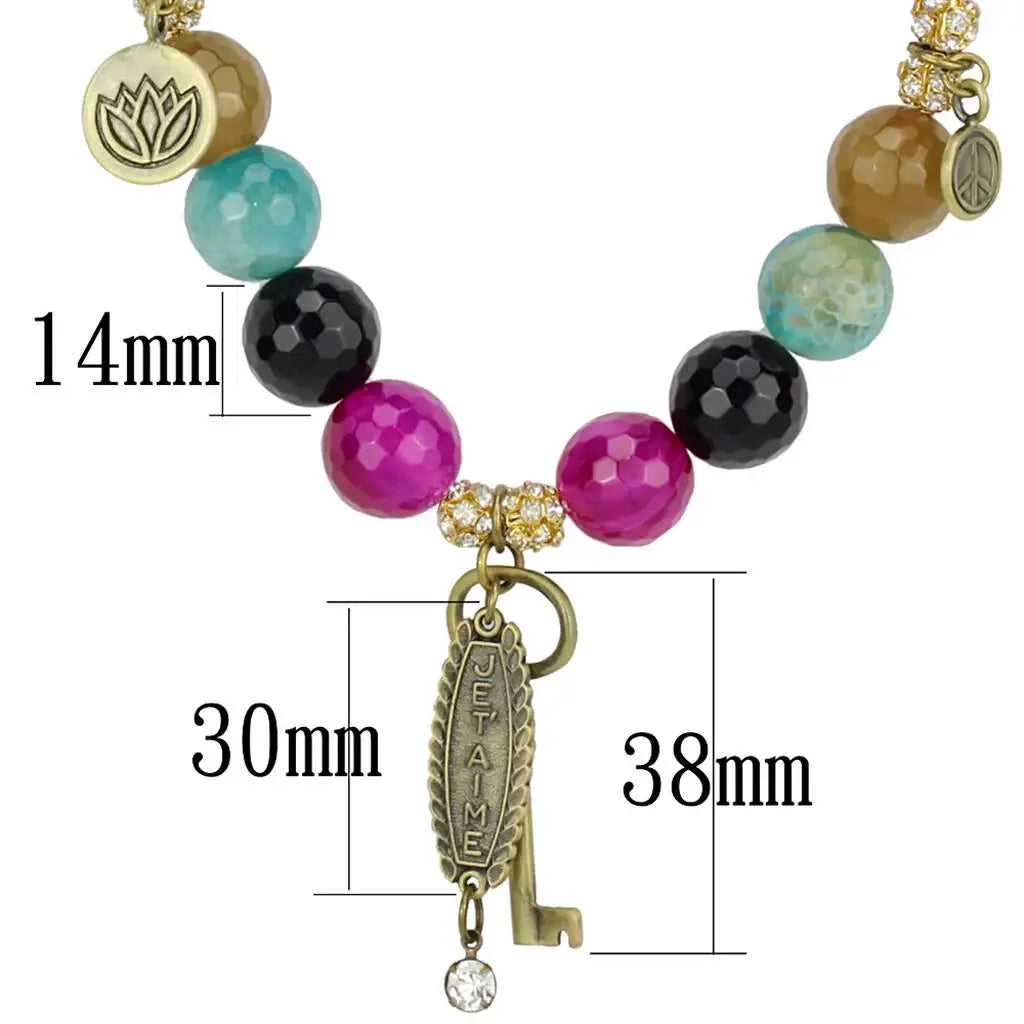LO3816 - Antique Copper White Metal Necklace with Synthetic Onyx in Multi Color - Alamode - Flyclothing LLC