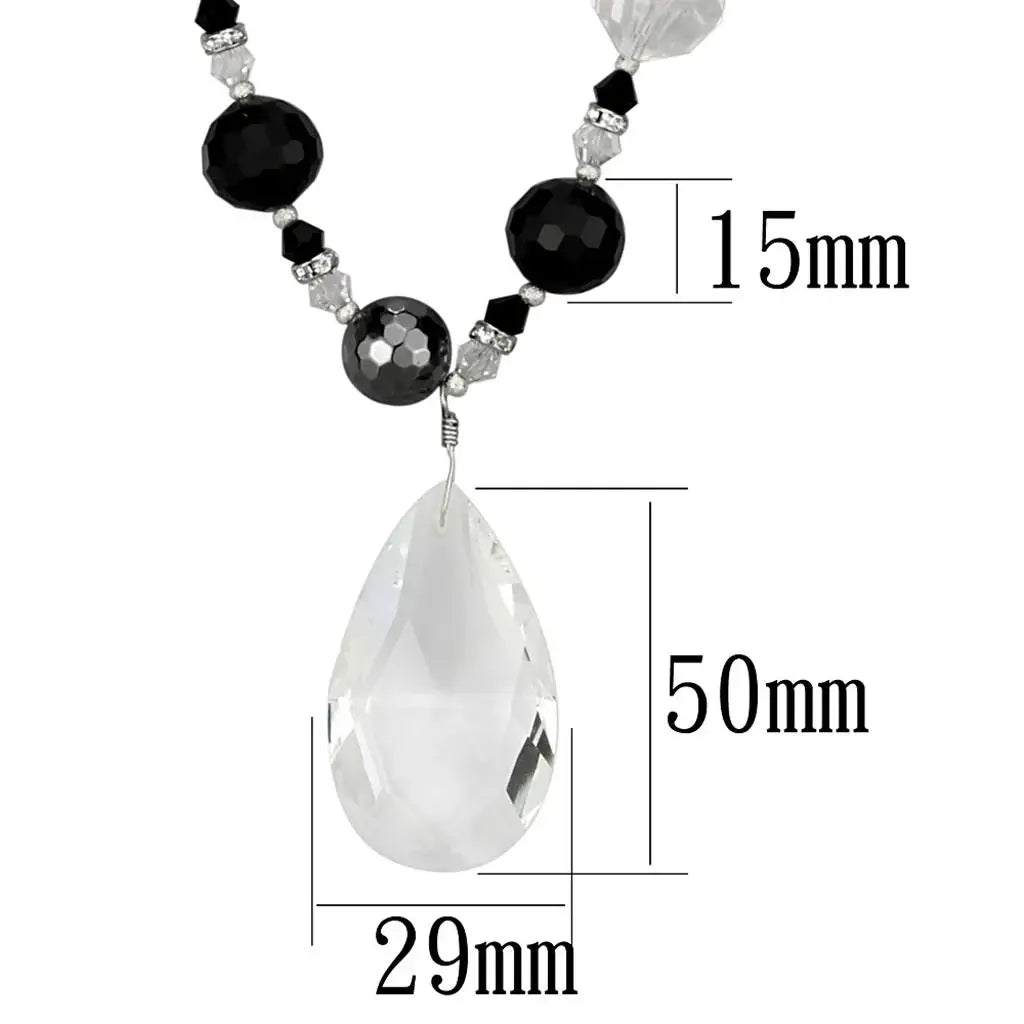 LO3817 - Antique Silver White Metal Necklace with Synthetic Synthetic Glass in Clear - Alamode - Flyclothing LLC