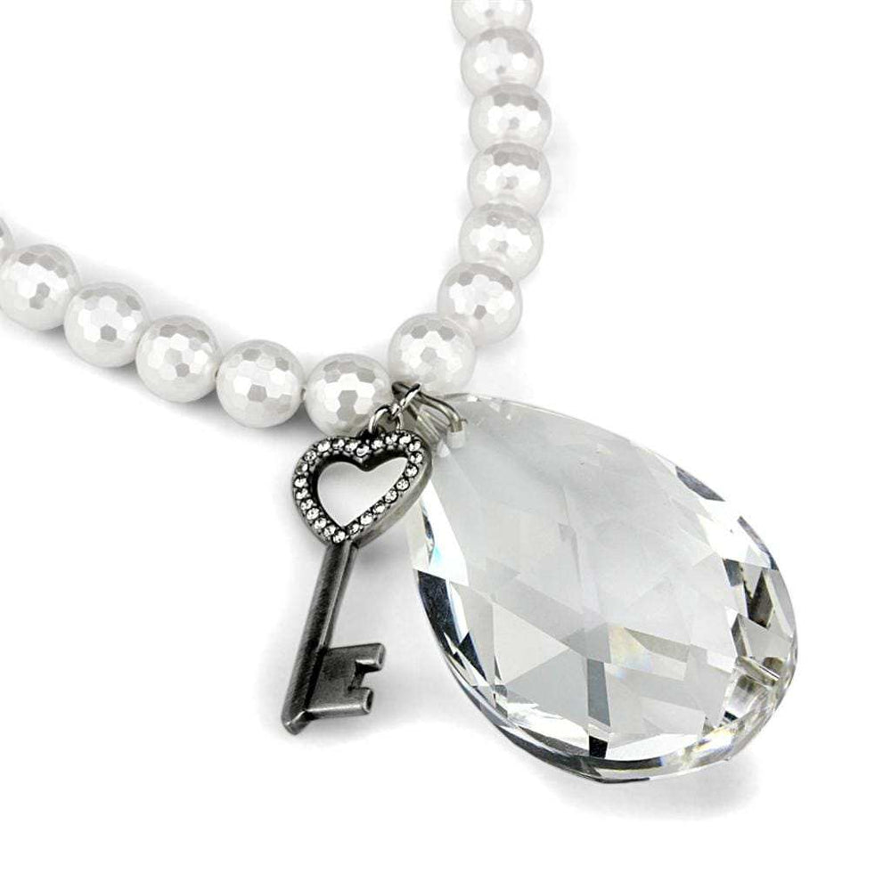 LO3819 - Antique Silver White Metal Necklace with Synthetic Synthetic Glass in Clear - Alamode - Flyclothing LLC