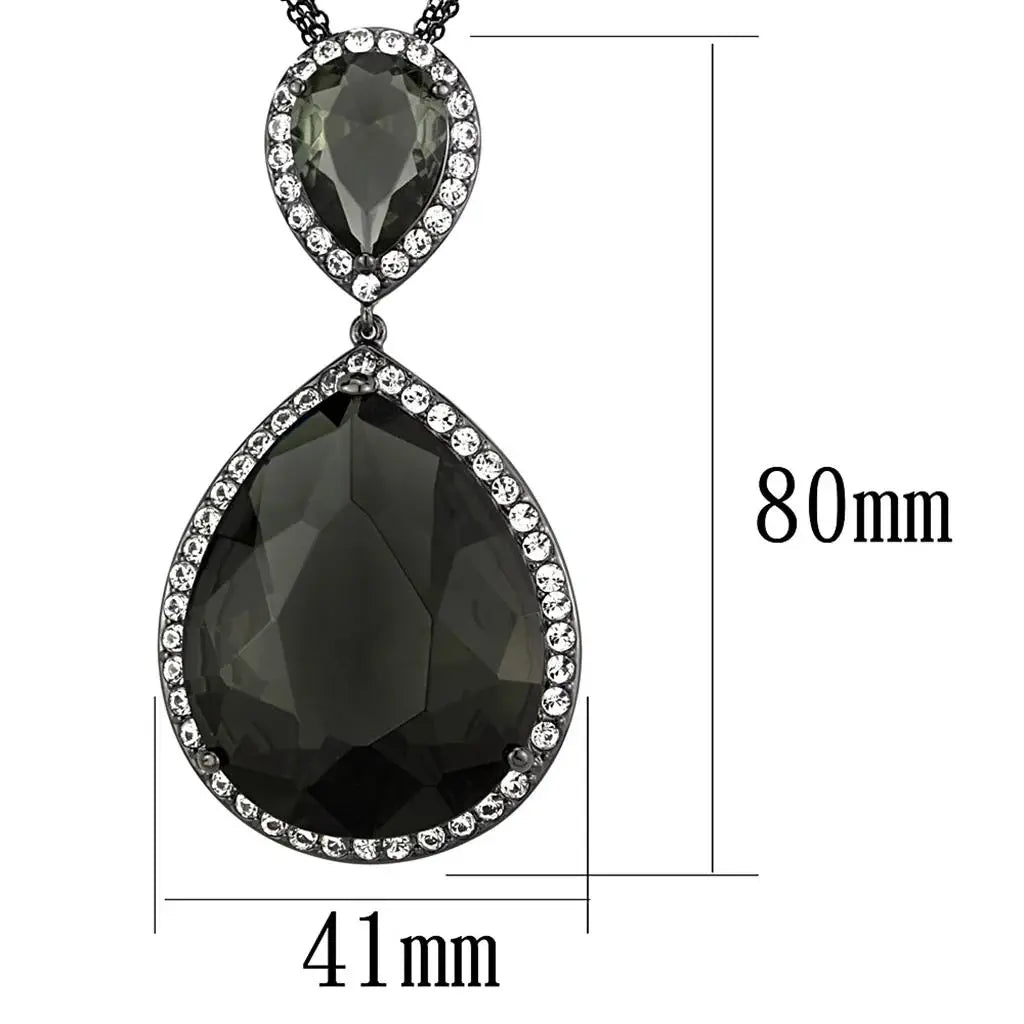 LO3847 - TIN Cobalt Black Brass Chain Pendant with Synthetic Synthetic Glass in Black Diamond - Alamode - Flyclothing LLC