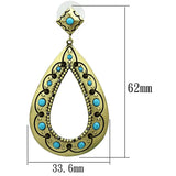 LO3850 - Antique Copper Brass Earrings with Top Grade Crystal in Turquoise - Alamode - Flyclothing LLC