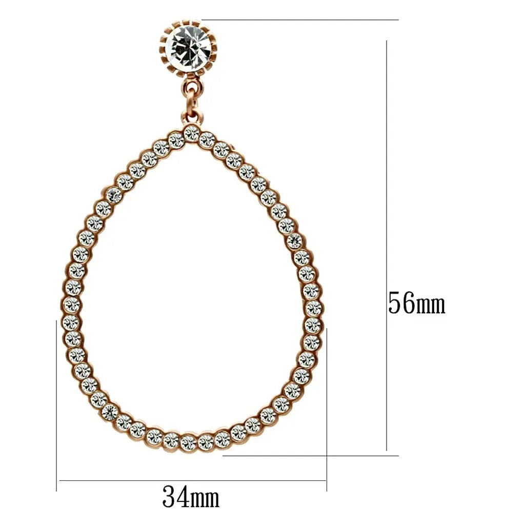LO3855 - Rose Gold Brass Earrings with Top Grade Crystal in Clear - Alamode - Flyclothing LLC