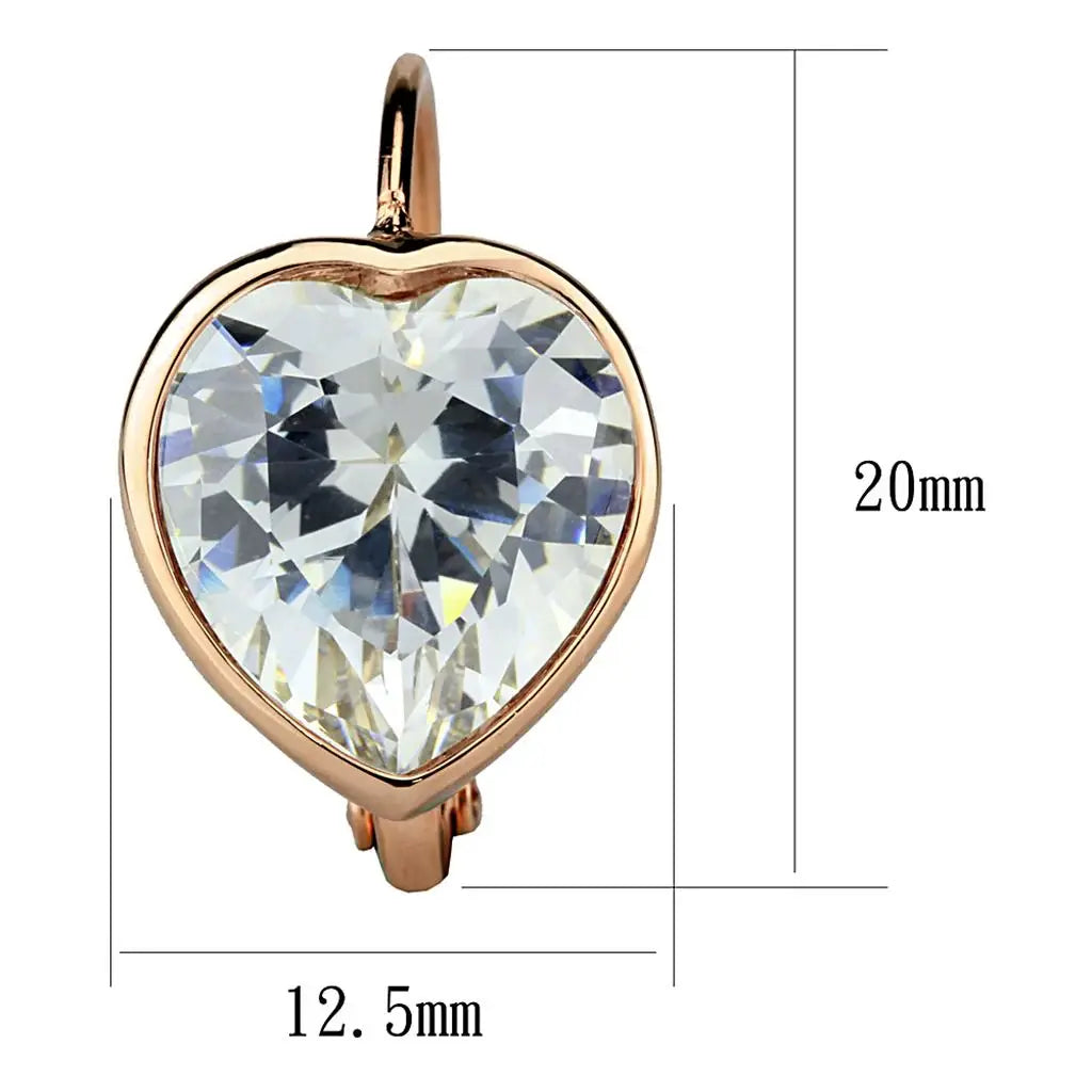 LO3872 - Rose Gold Brass Earrings with AAA Grade CZ in Clear - Alamode - Flyclothing LLC
