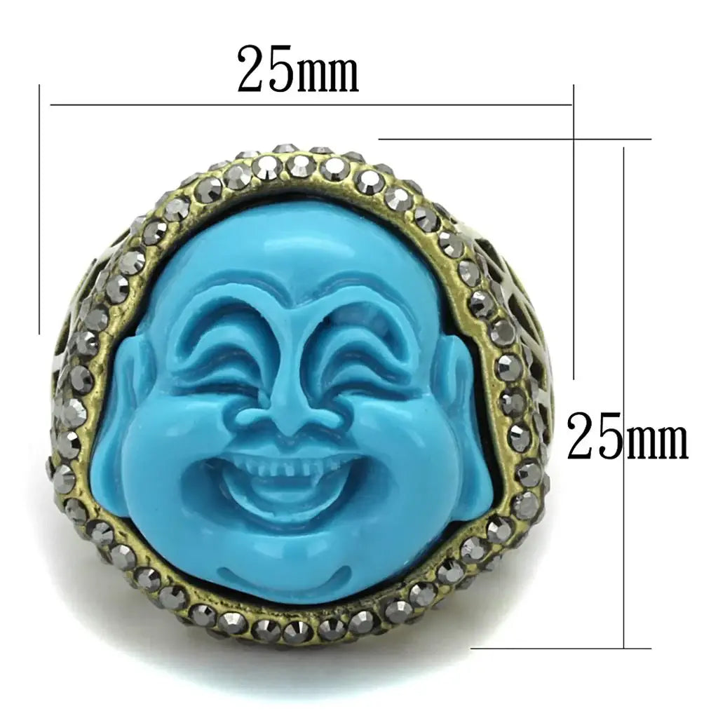 LO3884 - Antique Copper Brass Ring with Synthetic Synthetic Stone in Capri Blue - Alamode - Flyclothing LLC