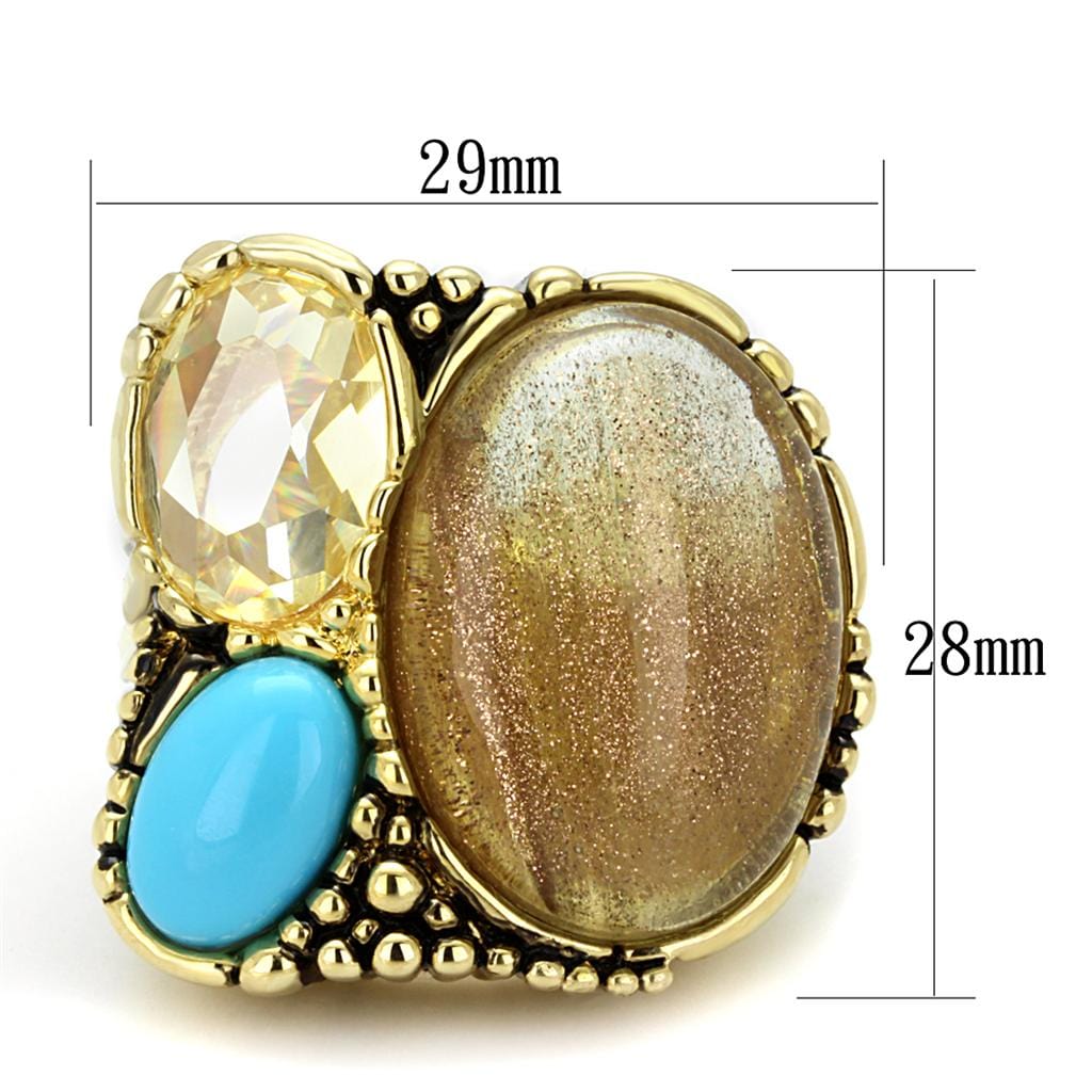 LO3900 - Gold Brass Ring with Synthetic Synthetic Rutile in Topaz - Alamode - Flyclothing LLC