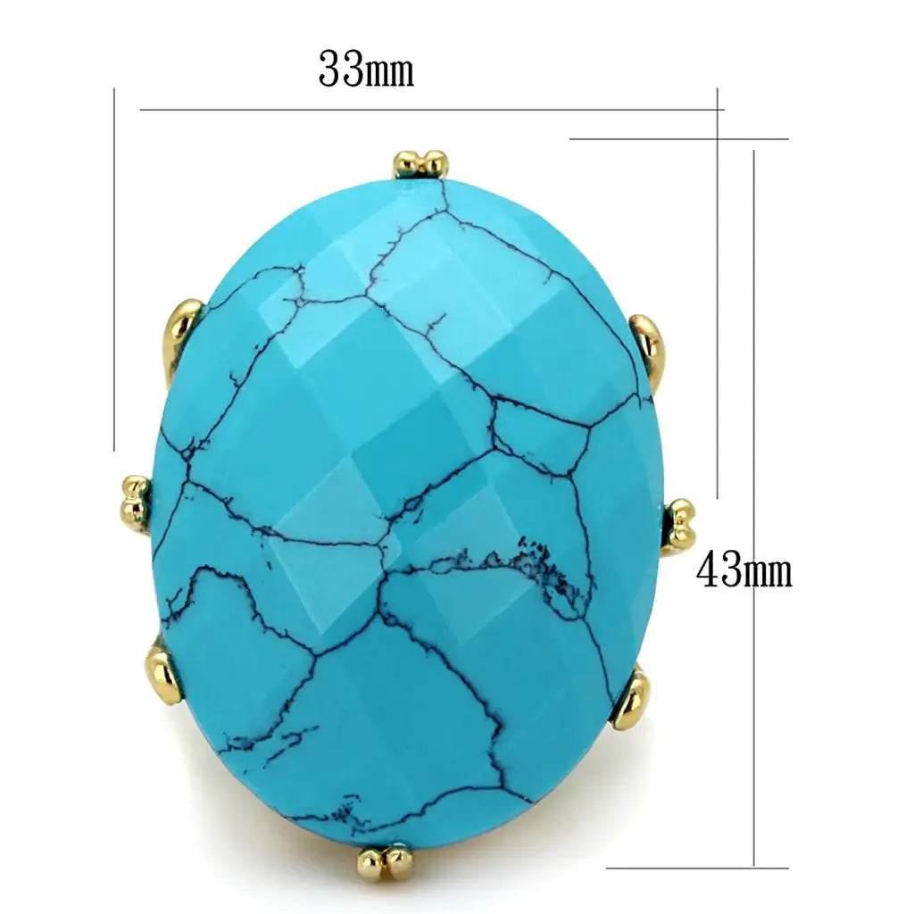 LO3901 - Gold Brass Ring with Synthetic Turquoise in Turquoise - Alamode - Flyclothing LLC