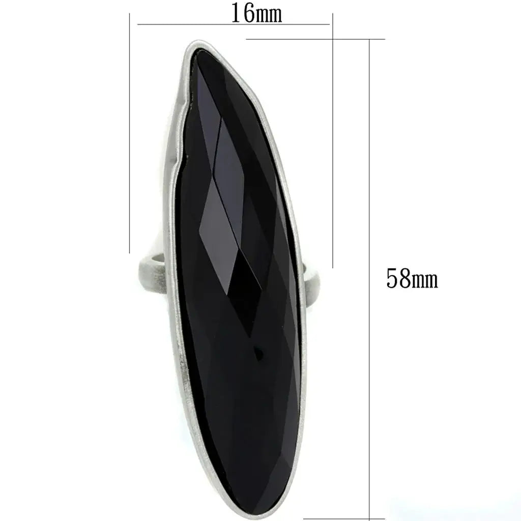 LO3910 - Antique Silver Brass Ring with Synthetic Onyx in Jet - Alamode - Flyclothing LLC