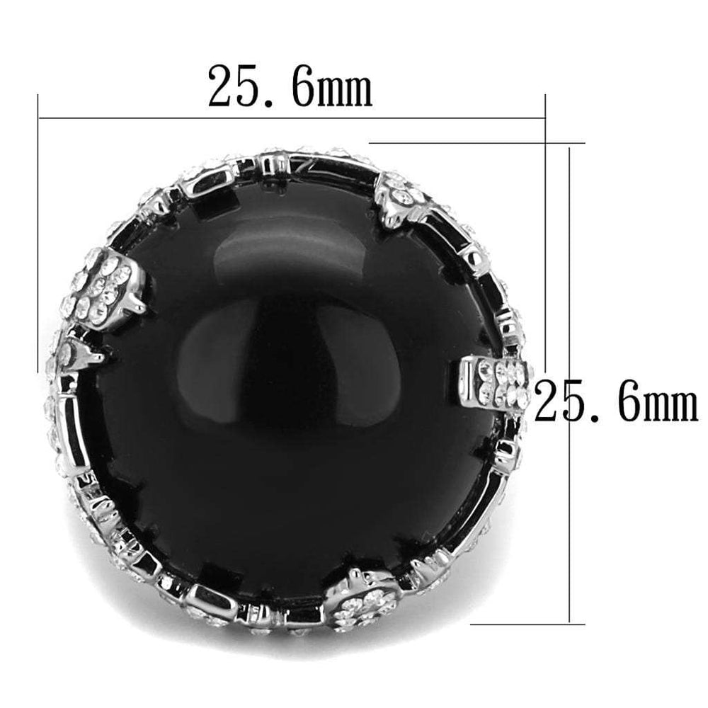 LO3911 - Rhodium Brass Ring with Synthetic Cat Eye in Jet - Alamode - Flyclothing LLC