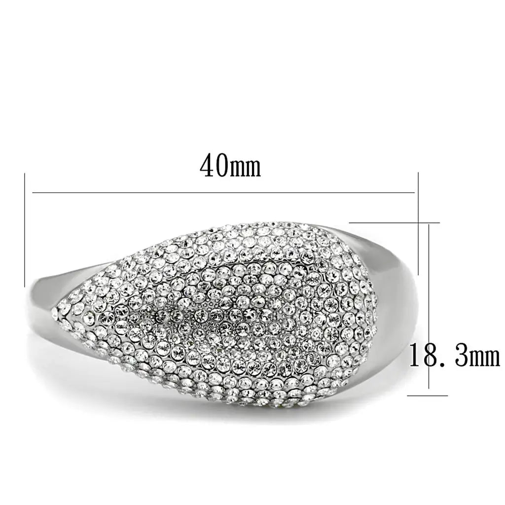 LO3913 - Rhodium Brass Ring with Top Grade Crystal in Clear - Alamode - Flyclothing LLC
