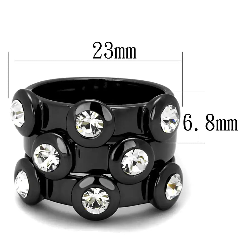 LO3916 - TIN Cobalt Black Brass Ring with Top Grade Crystal in Clear - Alamode - Flyclothing LLC