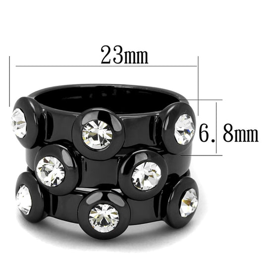 LO3916 - TIN Cobalt Black Brass Ring with Top Grade Crystal  in Clear