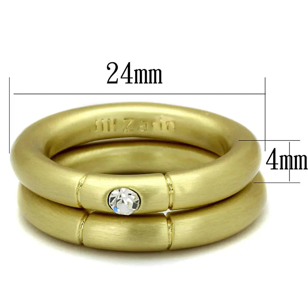 LO3918 - Gold & Brush Brass Ring with Top Grade Crystal in Clear - Alamode - Flyclothing LLC