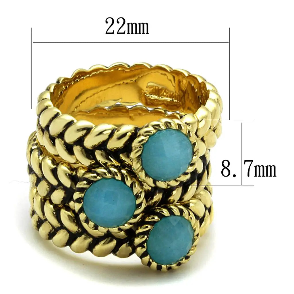 LO3922 - Gold Brass Ring with Synthetic Cat Eye in Sea Blue - Alamode - Flyclothing LLC