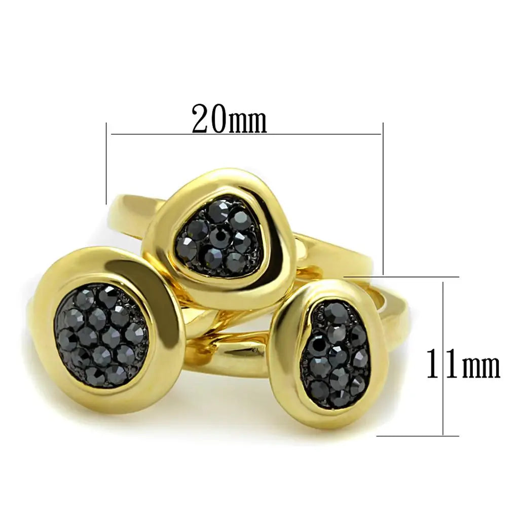 LO3927 - Gold Brass Ring with Top Grade Crystal in Hematite - Alamode - Flyclothing LLC