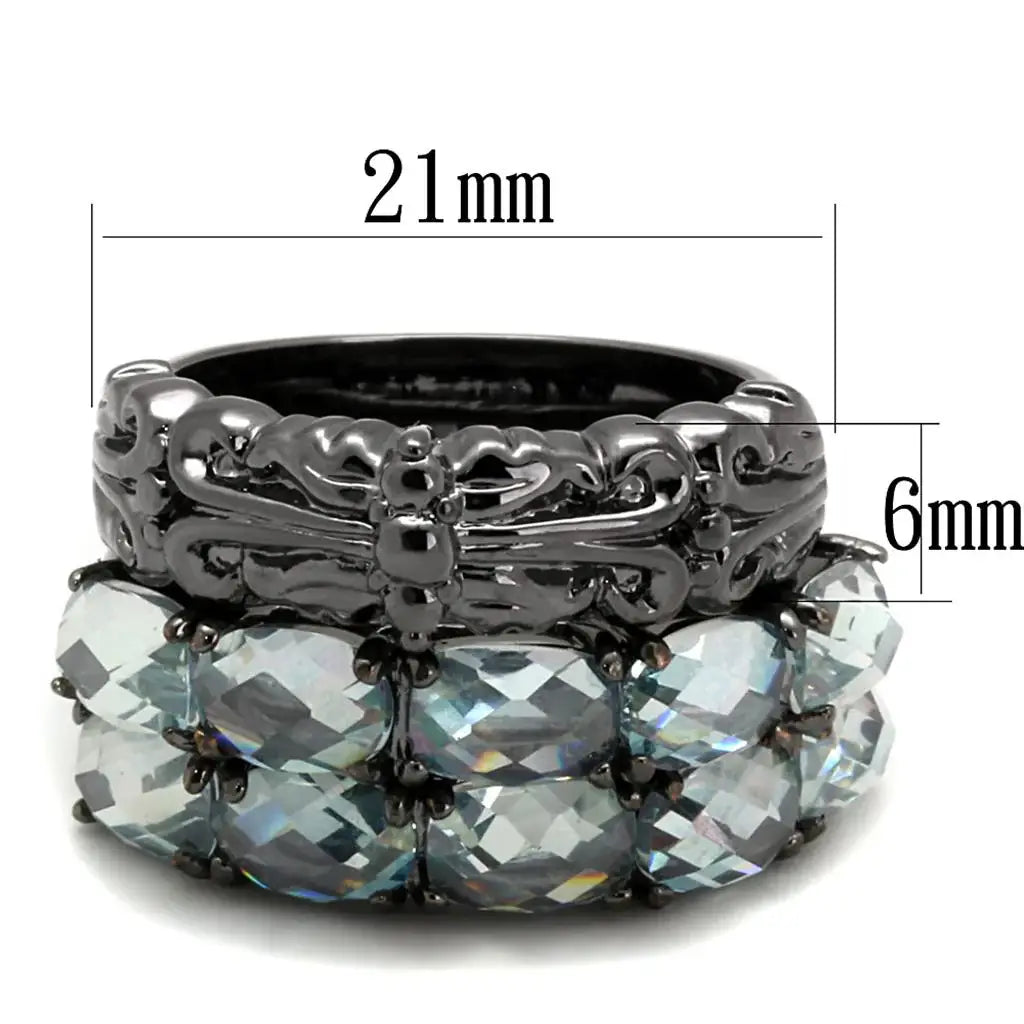 LO3928 - TIN Cobalt Black Brass Ring with Top Grade Crystal in Black Diamond - Alamode - Flyclothing LLC