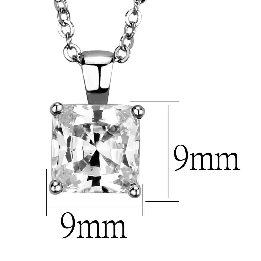 LO3931 - Rhodium Brass Chain Pendant with AAA Grade CZ in Clear - Alamode - Flyclothing LLC